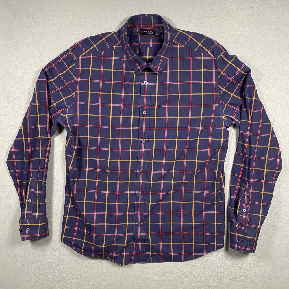 UNTUCKit Button Down Mens XL Navy Blue Georgio WF Slim Fit Plaid 40991